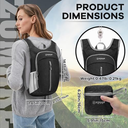 ZOMAKE 10L Lightweight Packable Backpack (Black)