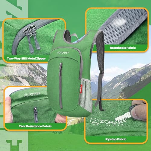 ZOMAKE 10L Packable Backpack (Dark Green&Pink) (image 5)
