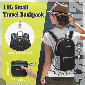 ZOMAKE 10L Packable Hiking Backpack (Black)