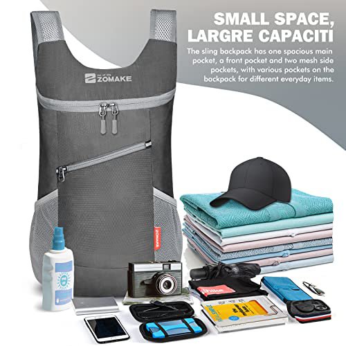 ZOMAKE 14L Lightweight Packable Backpack (Medium Grey) (image 2)