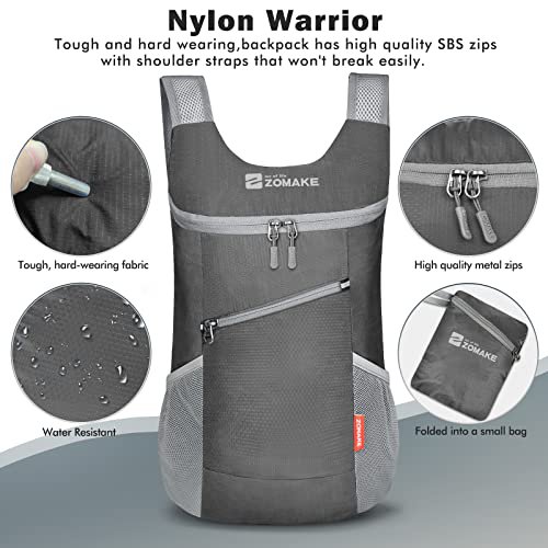 ZOMAKE 14L Lightweight Packable Backpack (Medium Grey) (image 3)