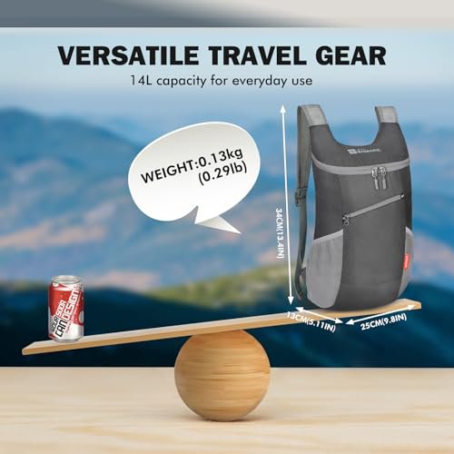 ZOMAKE 14L Lightweight Packable Daypack - Black & Grey (image 5)