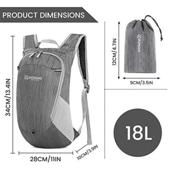 ZOMAKE 18L Packable Backpack (Medium Grey)