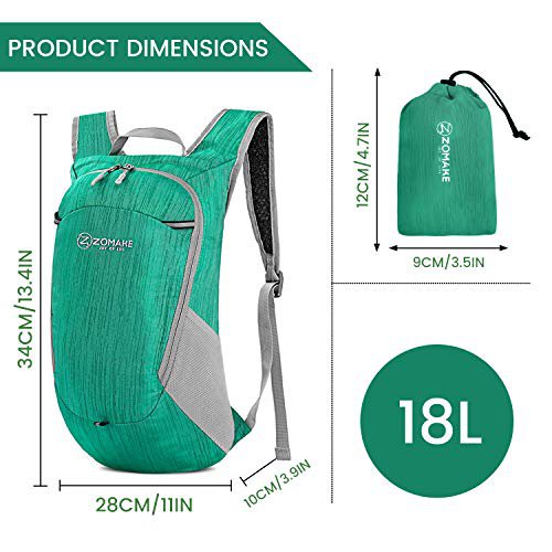 ZOMAKE 18L Packable Hiking Backpack - Black&Dark Green (image 5)