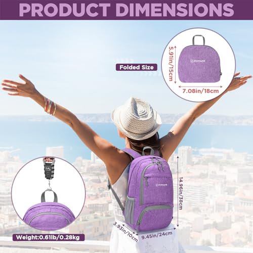 ZOMAKE 20L Lightweight Hiking Backpack - Black&Light Purple