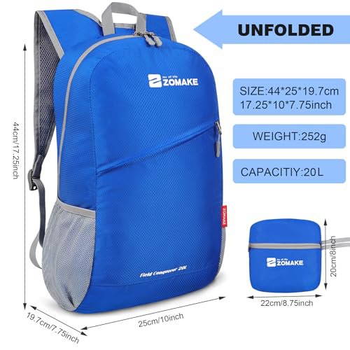 ZOMAKE 20L Lightweight Packable Backpack - Dark Blue & Grey