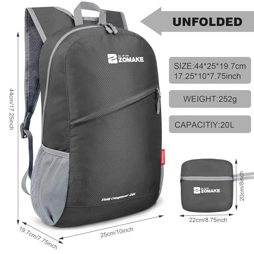 ZOMAKE 20L Lightweight Packable Backpack - Dark Blue & Grey (image 5)