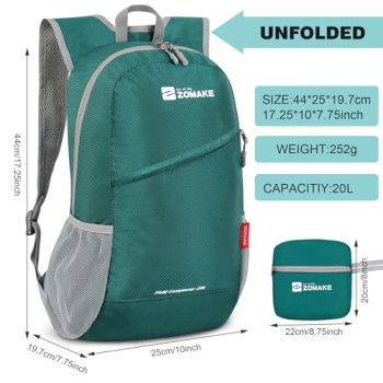 ZOMAKE 20L Lightweight Packable Backpack - Olive Green & Black