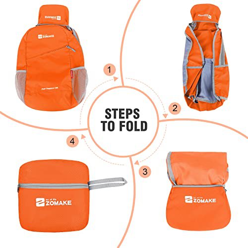 ZOMAKE 20L Lightweight Packable Backpack - Orange&Navy Blue (image 4)