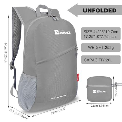 ZOMAKE 20L Lightweight Packable Backpack - Silver Grey/Turquoise Green