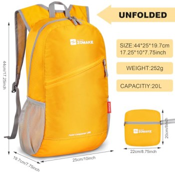 ZOMAKE 20L Lightweight Packable Backpack (Yellow)