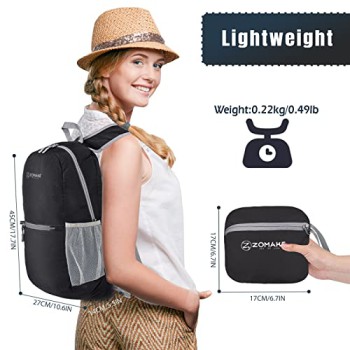 ZOMAKE 20L Packable Hiking Daypack (Black/Navy Blue)