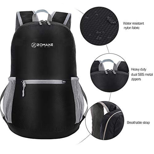 ZOMAKE 20L Packable Lightweight Hiking Backpack (Black) (image 5)