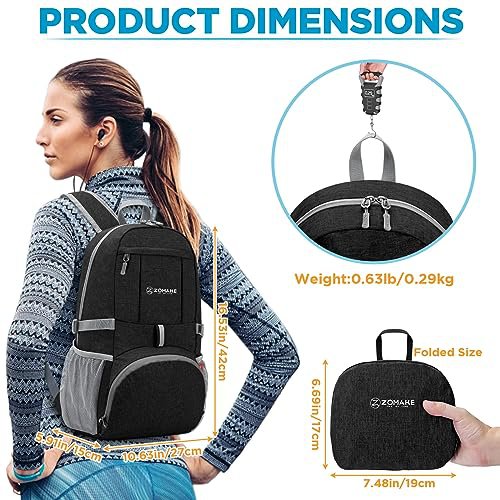 ZOMAKE 25L Packable Backpack (Black)