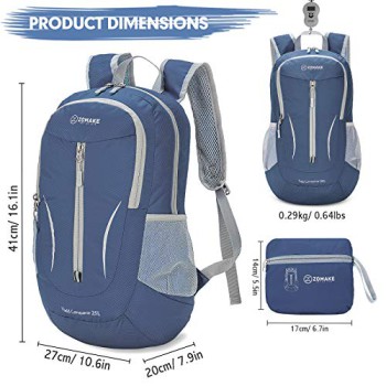 ZOMAKE 25L Packable Hiking Backpack (Navy Blue)