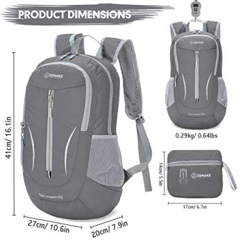 ZOMAKE 25L Packable Water Resistant Backpack (Dimgray)