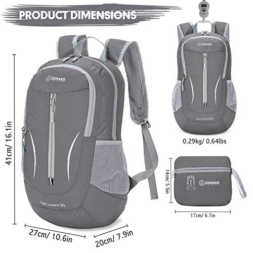 ZOMAKE 25L Packable Water Resistant Backpack (Dimgray)
