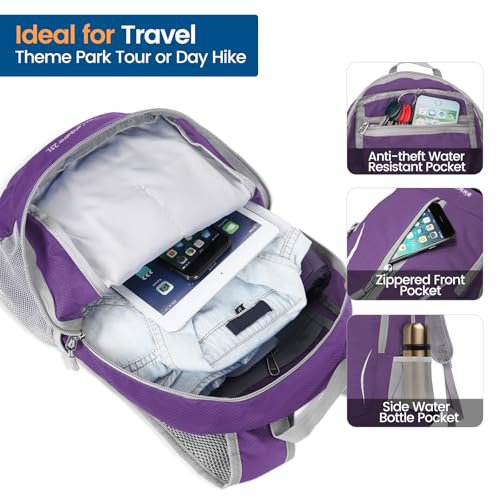 ZOMAKE 25L Packable Water Resistant Backpack (Purple) (image 3)