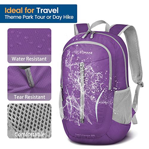 ZOMAKE 25L Packable Water Resistant Backpack (Purple) (image 4)