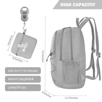 ZOMAKE 28L Packable Backpack (Silver Grey)