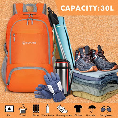 ZOMAKE 30L Packable Hiking Backpack (Orange) (image 4)