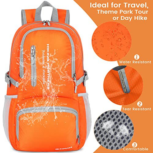 ZOMAKE 35L Packable Hiking Backpack (Orange) (image 3)