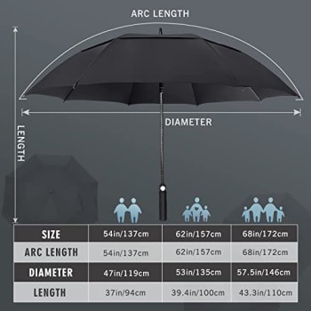 ZOMAKE 54" Automatic Open Golf Umbrella (Black)