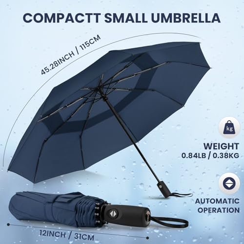 ZOMAKE Compact Travel Umbrella - Windproof Lightweight Portable Rain Umbrella (Navy Blue)