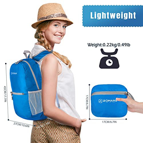 ZOMAKE Daypack Backpack (Dark Blue, Bright Red, Small)