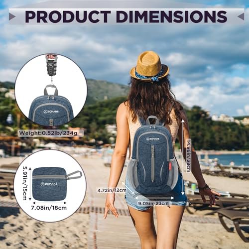 ZOMAKE Lightweight Hiking Daypack (Navy Blue&Silver Grey) (image 3)