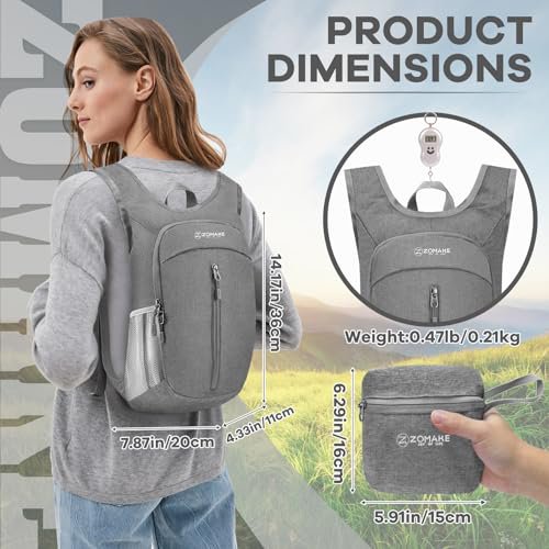 ZOMAKE Lightweight Packable Backpack - 10L Daypack (Black&Grey)