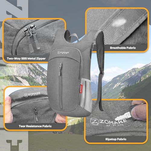 ZOMAKE Lightweight Packable Backpack - 10L Daypack (Black&Grey) (image 4)