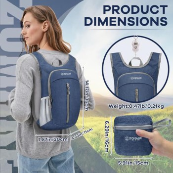 ZOMAKE Lightweight Packable Backpack - 10L Daypack (Dark Blue&Navy Blue)