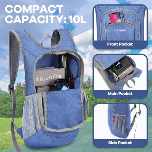ZOMAKE Lightweight Packable Backpack - 10L Daypack (Dark Blue&Navy Blue) (image 3)