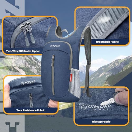 ZOMAKE Lightweight Packable Backpack - 10L Daypack (Dark Blue&Navy Blue) (image 4)
