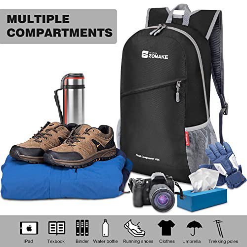 ZOMAKE Lightweight Packable Backpack 20L - Black&Light Purple (image 2)