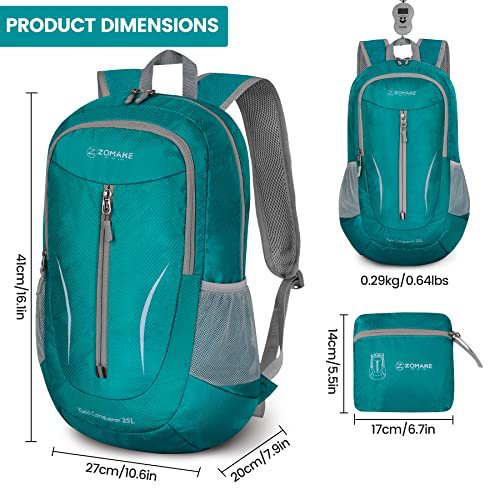 ZOMAKE Lightweight Packable Backpack 25L (Lake Green) (image 2)