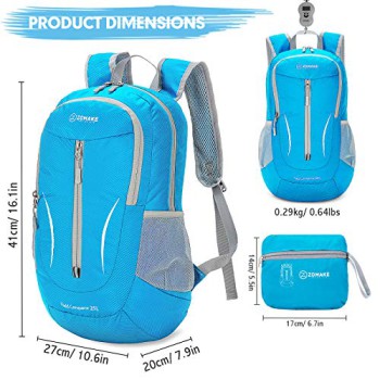 ZOMAKE Lightweight Packable Backpack 25L (Light Blue)