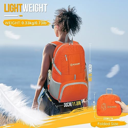 ZOMAKE Lightweight Packable Backpack (Orange) 35L