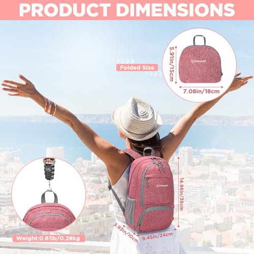 ZOMAKE Lightweight Packable Backpack - Small Daypack (Light Green&Pink) (image 3)