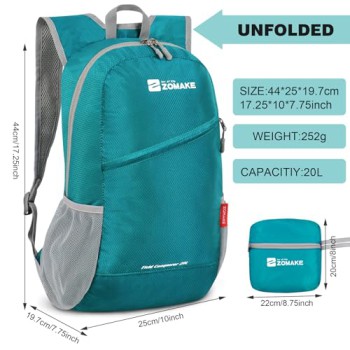 ZOMAKE Lightweight Packable Backpack - Turquoise Green&Dark Blue