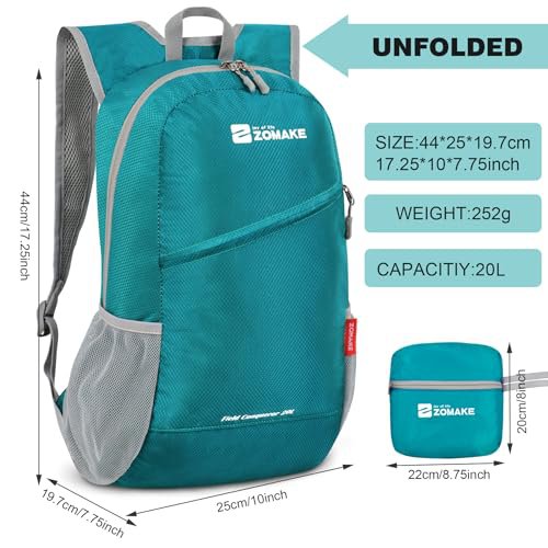 ZOMAKE Lightweight Packable Backpack - Turquoise Green&Dark Blue