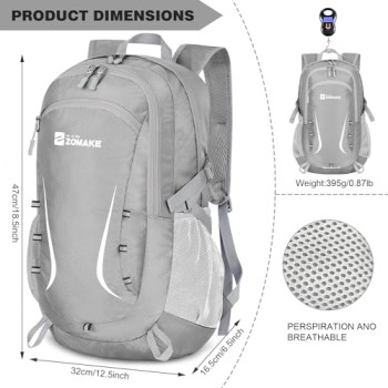 ZOMAKE Lightweight Packable Hiking Backpack 20/35L (Pink&Silver Grey)