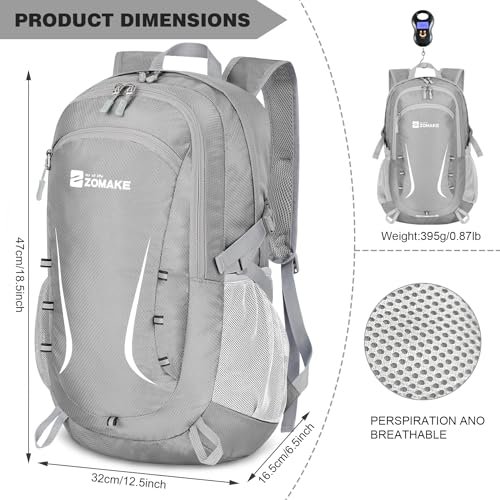 ZOMAKE Lightweight Packable Hiking Backpack 20/35L (Pink&Silver Grey)