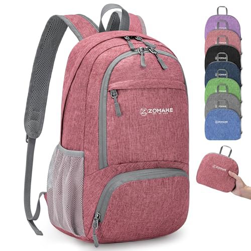 ZOMAKE Lightweight Packable Hiking Backpack 20/35L (Pink&Silver Grey) (image 2)