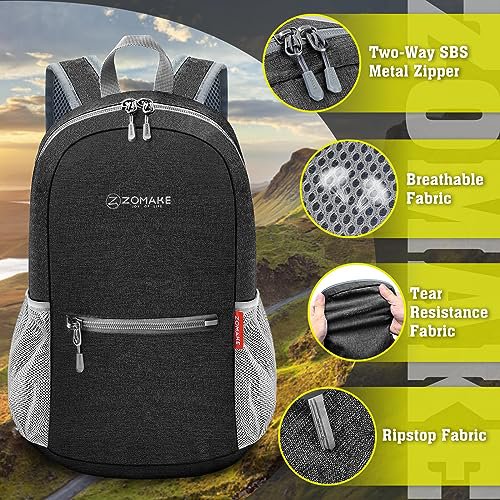 ZOMAKE Lightweight Packable Hiking Backpack 20L - Black&Orange (image 4)