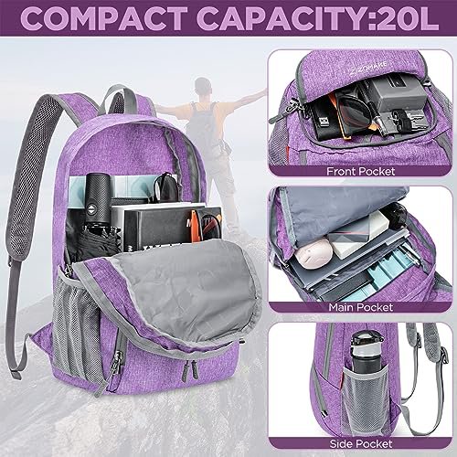 ZOMAKE Lightweight Packable Hiking Backpack - Small Daypack (Light Purple&Dark Blue) (image 3)