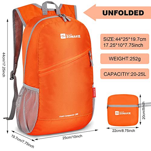 ZOMAKE Lightweight Packable Hiking Daypack (Pink&Orange)