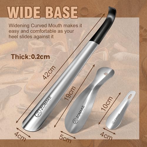ZOMAKE Long Handle Shoe Horn 2 Pack (Silver)