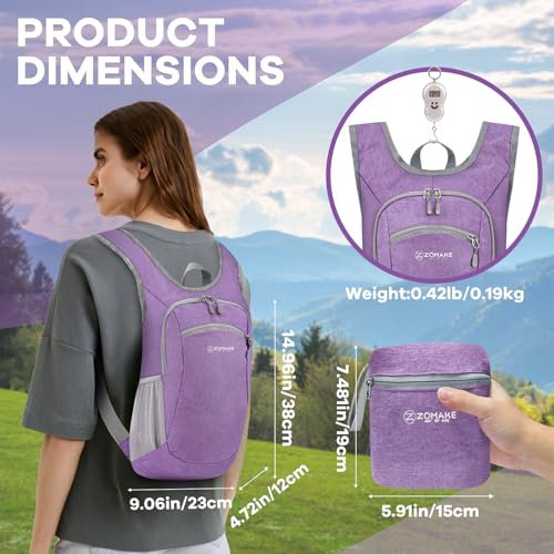 ZOMAKE Packable Backpack 10/20L - Silver Grey&Light Purple (image 5)